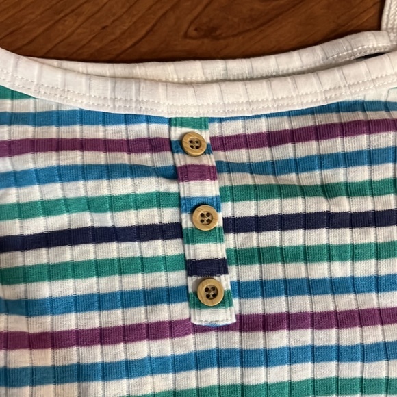 Multicolored Stripe Tank Top with Button Detail and Ruffle Bottom - Picture 2 of 4
